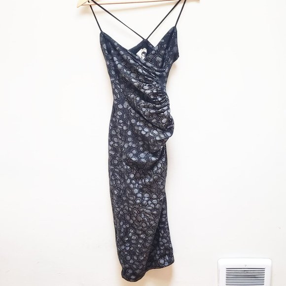 Betsey Johnson Dresses & Skirts - Vintage 80s Betsey Johnson Ruched Slinky Silver Moon Dress